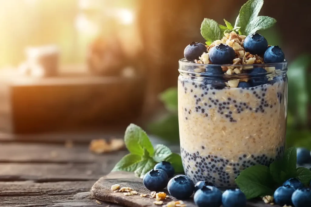 Overnight Oats with Chia Seeds and Blueberries